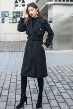 Load image into Gallery viewer, Black Military Wool Coat, Long Wool Trench Coat C2584
