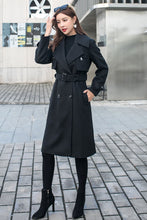 Load image into Gallery viewer, Black Military Wool Coat, Long Wool Trench Coat C2584 M#CK2101372
