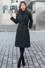 Load image into Gallery viewer, Black Military Wool Coat, Long Wool Trench Coat C2584 M#CK2101372
