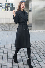 Load image into Gallery viewer, Black Military Wool Coat, Long Wool Trench Coat C2584
