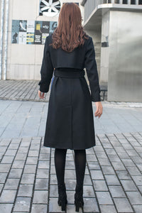 Black Military Wool Coat, Long Wool Trench Coat C2584