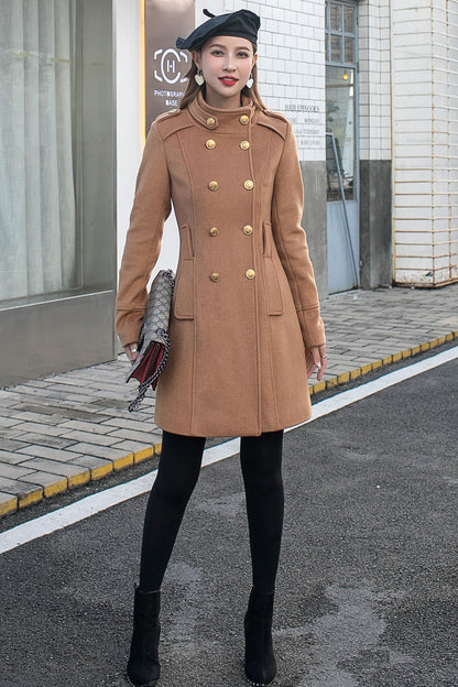 Double Breasted Wool Trench Coat C2586