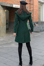 Load image into Gallery viewer, Green Hooded Wool Coat, Minimalist Winter Coat C2587
