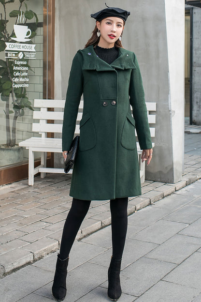 Wool Coat Women, Wool Hooded Coat C2588