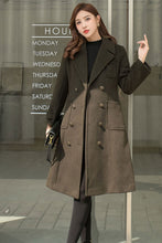 Load image into Gallery viewer, Double Breasted Wool Midi Coat, Army Green Coat Women C256501
