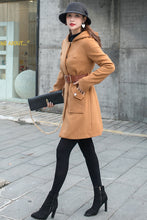 Load image into Gallery viewer, Camel Women&#39;s Wool Coat with Hood C2589,Size M #CK2101376
