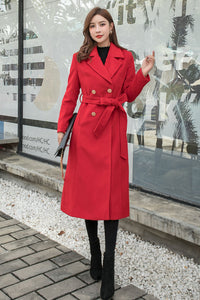 Belted Coat, Double Breasted Wool Coat C2567
