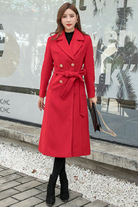 Red Double Breasted Wool Coat C2567,Size S #CK2101407