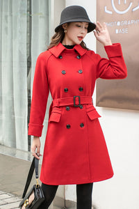 Red Belted Coat, Military Coat C2568,Size M #CK2101408