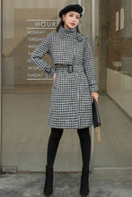 Load image into Gallery viewer, Houndstooth Belted Wool Coat Women C2570
