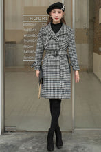 Load image into Gallery viewer, Houndstooth Belted Wool Coat Women C2570
