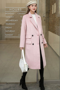 Pink Wool Coat Women C2573,Size 165-US06 #CK2101413