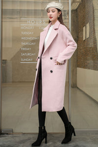 Pink Wool Coat Women C2573, Size 165-US06 #CK2101413