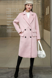 Pink Wool Coat Women C2573,Size 165-US06 #CK2101413