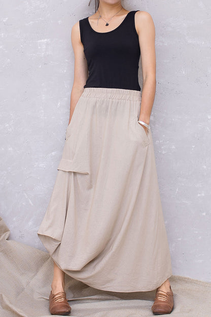 Linen Asymmetrical Elastic Waist Skirt C2817 #CK2201368