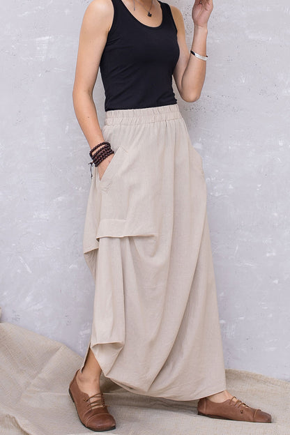 Linen Asymmetrical Elastic Waist Skirt C2817 #CK2201368
