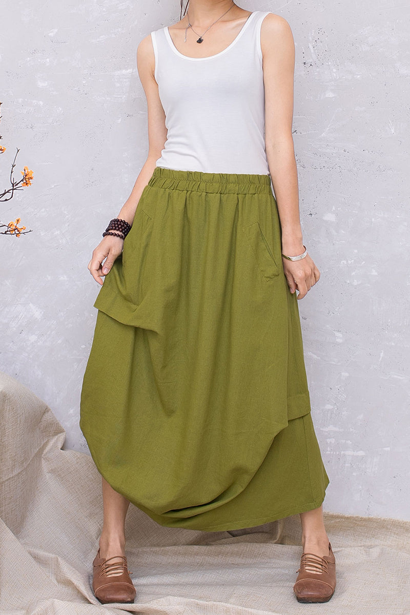 Summer Women Linen Asymmetrical Casual Skirt C2799#CK2201371