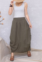 Load image into Gallery viewer, Army green Linen Maxi Summer Casual Long Skirt C2806#CK2201386
