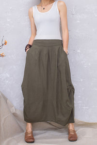 Army green Linen Maxi Summer Casual Long Skirt C2806#CK2201386