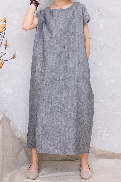 Women Grey Casual Linen Loose Long Dress C2812 #CK2201356