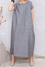 Load image into Gallery viewer, Women Grey Casual Linen Loose Long Dress C2812#CK2201356
