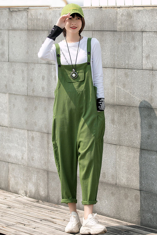 Women Green Linen Overalls C2749