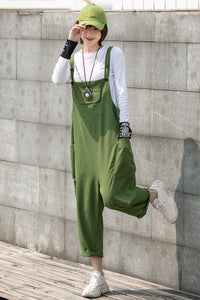 Women Green Linen Overalls C2749
