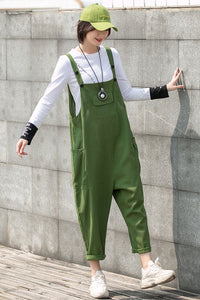 Women Green Linen Overalls C2749