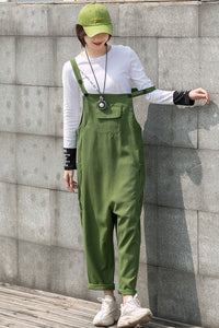 Women Green Linen Overalls C2749