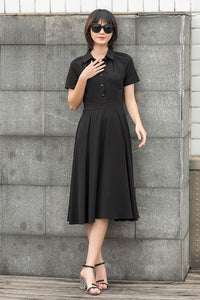 Summer Women Shirt Midi Fit and Flare Little Black Dress C2796#CK2201444