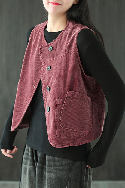 Dark Red Corduroy Vest C2444