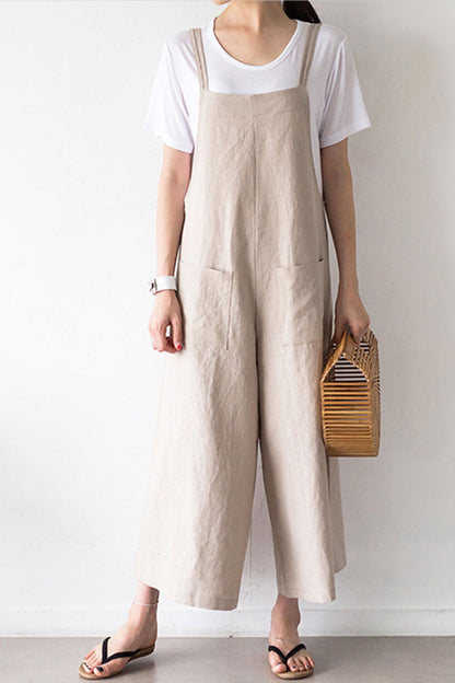 Casual Beige Linen Jumpsuits C2386