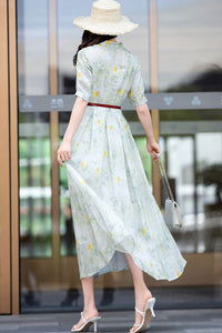 Green Floral Linen dress c2832