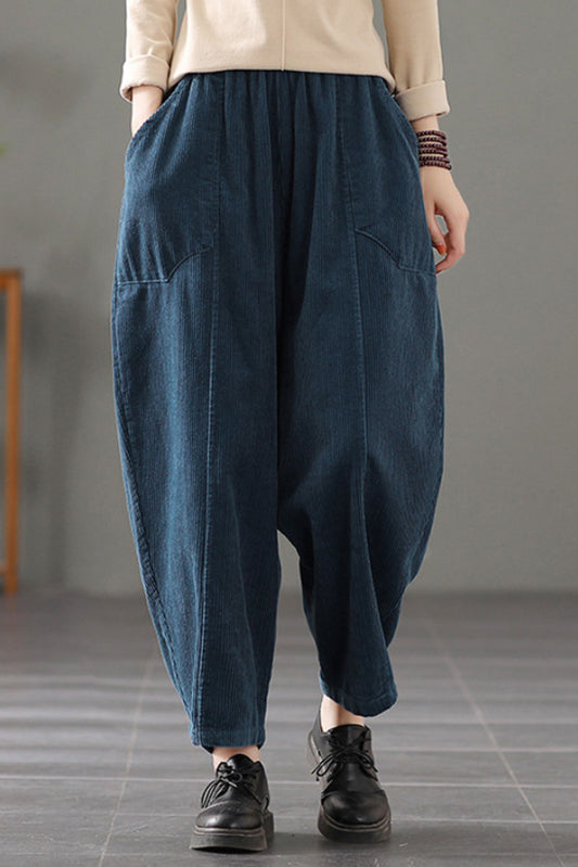 Blue Elastic Waist Corduroy Pants C2442