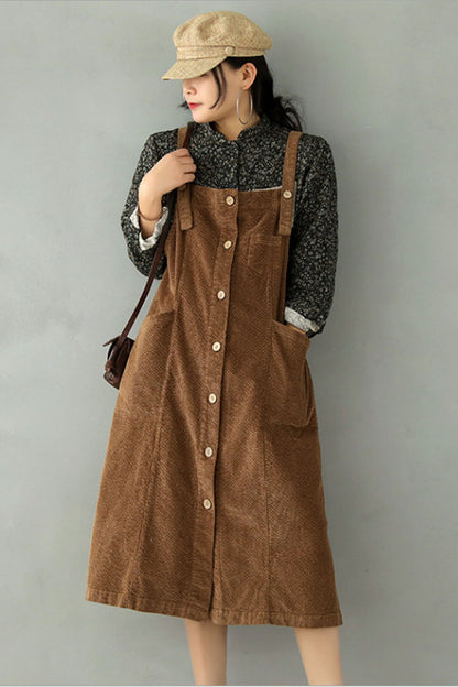 Brown Corduroy Strap Dress C2447