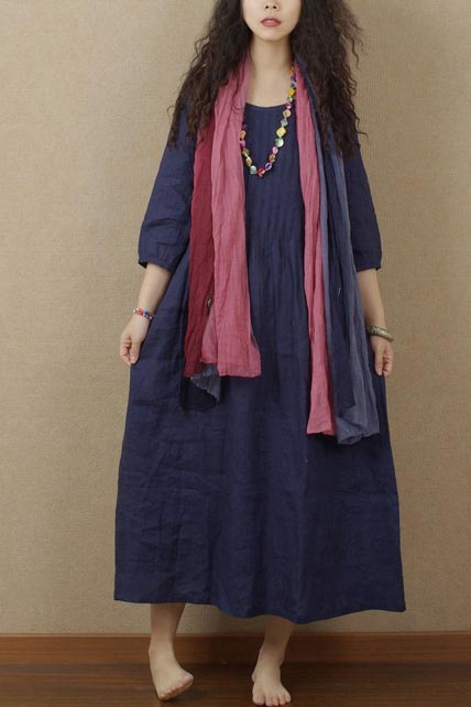 Literature fan fresh fairy loose long sleeve linen long skirt 190232
