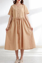 Load image into Gallery viewer, Casual linen shirt dress with drawstring waist
