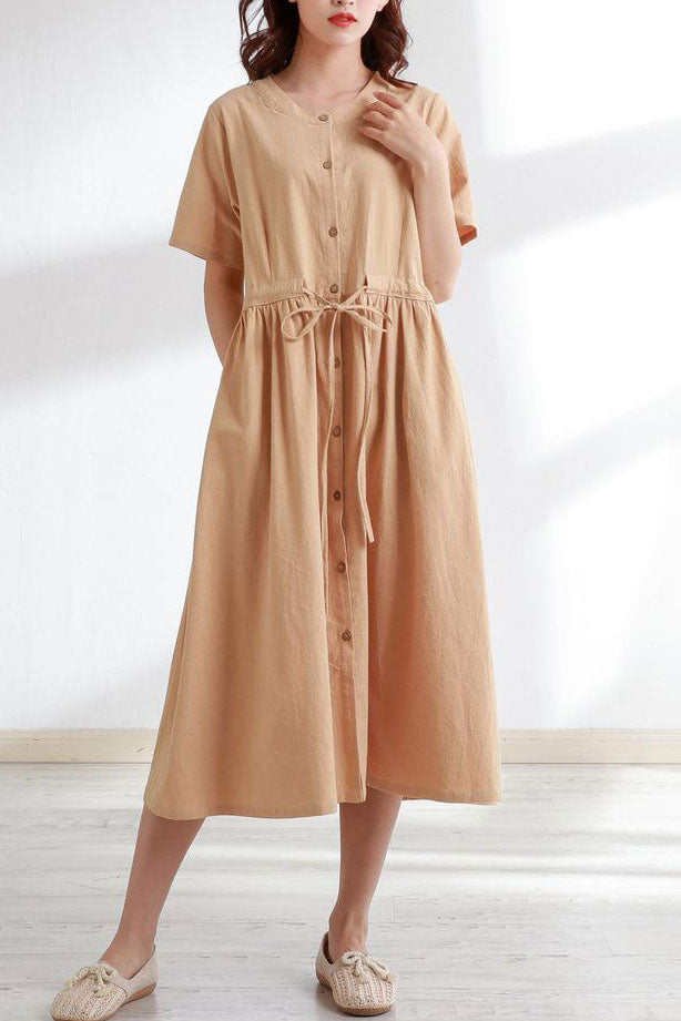 Casual linen shirt dress with drawstring waist