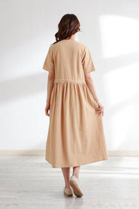 Casual linen shirt dress with drawstring waist