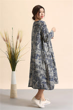 Load image into Gallery viewer, Print cotton linen maxi dress robe A015
