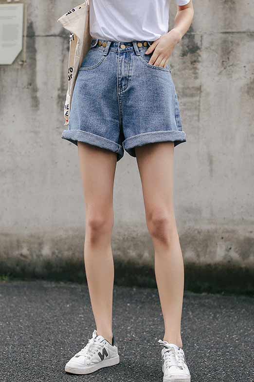 High waist wide leg denim jean shorts L004#