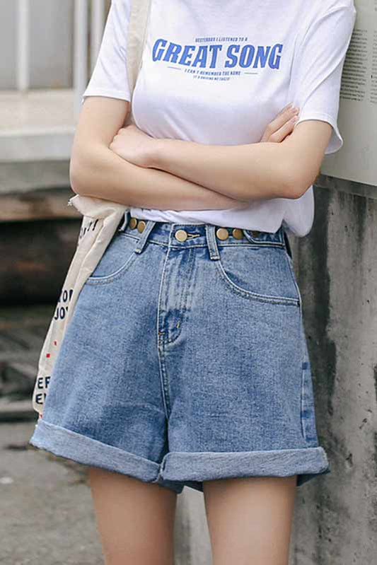 High waist wide leg denim jean shorts L004#