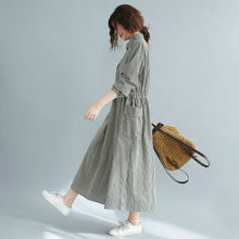 Load image into Gallery viewer, Plaid Midi Front Button Linen Shirt Dress with Pockets C211202
