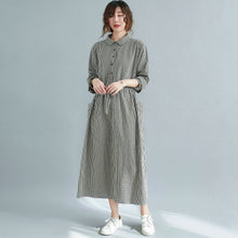 Load image into Gallery viewer, Plaid Midi Front Button Linen Shirt Dress with Pockets C211202
