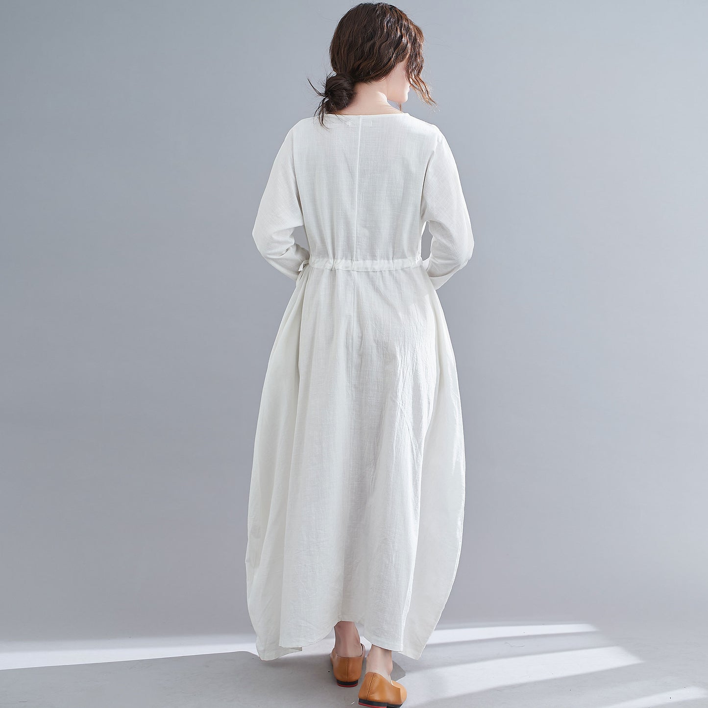 Casual White Maxi Linen Dresses C1836