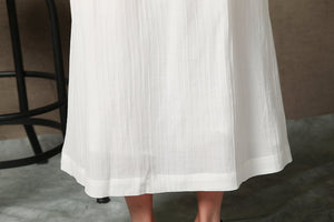 sleeveless White maxi linen dress C538