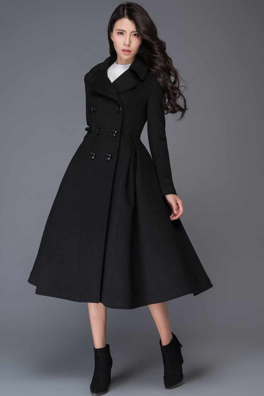 Double breasted maxi wool coat C1019#