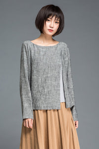 long sleeve linen blouse C1203#