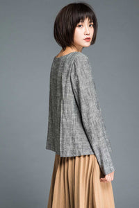 long sleeve linen blouse C1203#