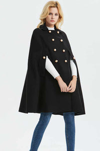 Elegant Black wool cape coat C1322#